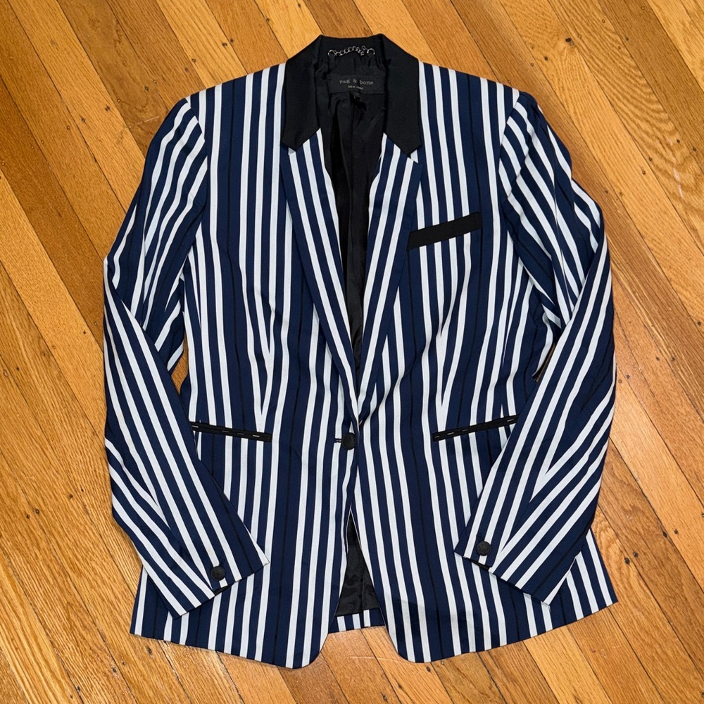 Rag & Bone Navy and White Striped Blazer